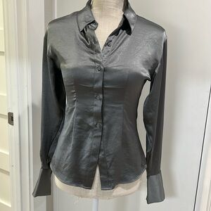 Satin Split Front Slim Portofino Shirt